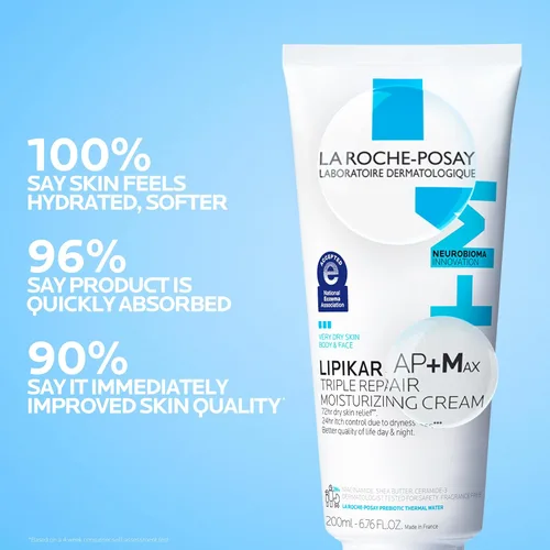 Vista 6 de La Roche-Posay Lipikar AP+ - Crema hidratante triple reparadora, loción facial y corporal para pieles secas y sensibles, hidratante con manteca