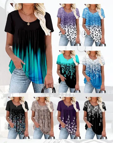 Vista 2 de Rainoop Blusas de verano para mujer, de manga corta, plisadas, de encaje, tallas grandes, tallas M-4XL