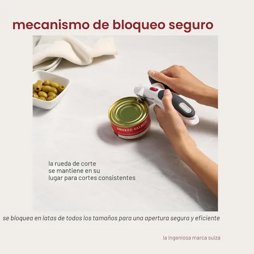 Vista 3 de Zyliss Lock N' Lift - Abridor de latas con imán elevador de tapa - Abridor manual con mecanismo de bloqueo - Fácil de girar - Abridor de latas Gris