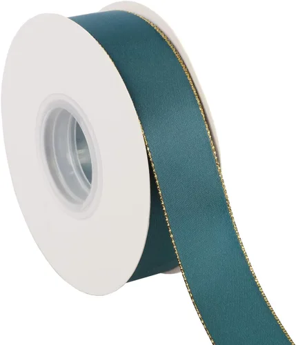 Vista 10 de ITIsparkle Cinta de satén de doble cara de 1 pulgada de 25 yardas con bordes dorados, 1 pulgada x 25 yardas - naranja otoñal