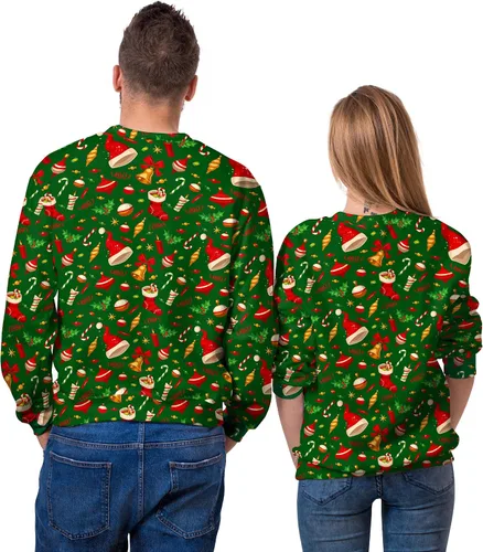 Vista 6 de Sudaderas de Navidad unisex con estampado 3D y cuello redondo, manga larga, suelta, suéter de Navidad