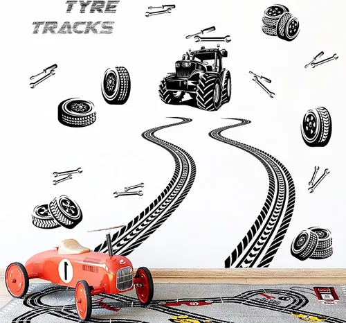 Vista 4 de Calcomanías de pared para pista de neumáticos, calcomanías de pared de tractor, calcomanías de pared para vehículos, camiones, calcomanías de banda