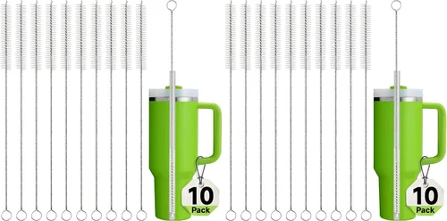 Vista 8 de Juego de 10 cepillos limpiadores de pajillas, 10 piezas de 10 pulgadas con mango de acero inoxidable, cepillo extra largo para vaso, taza