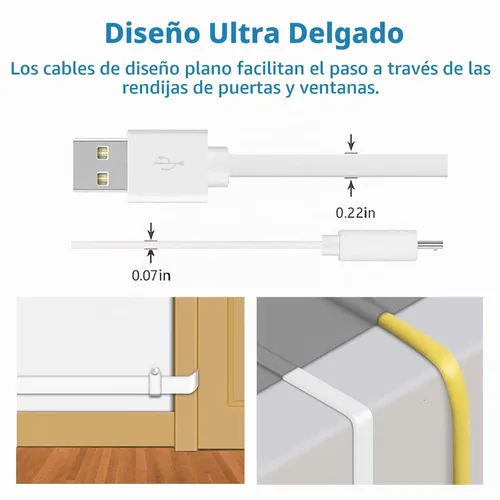 Vista 4 de DIANMU Paquete de 2 cables de extensión de alimentación planos de 20 pies para Wyze Cam v4/v3/OG/v3 Pro, Blink Mini, Kasa Indoor, Blink Mini Pan