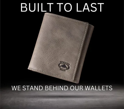 Vista 14 de Stealth Mode Cartera de cuero triple RFID para hombres con soporte de identificación abatible (negro)