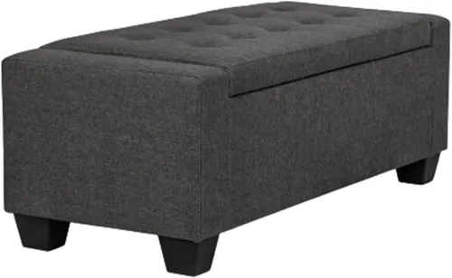 Vista 8 de Banco otomano rectangular copetudo de almacenamiento de cuero regenerado para mesa de centro para dormitorio, sala de estar (marrón)