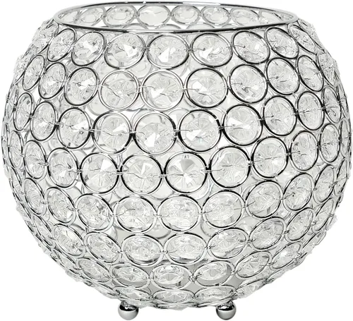 Vista 9 de Elegant Designs HG1006-CHR Elipse - Portavelas circular de cristal, florero, centro de mesa de boda, regalo, 4.25 pulgadas, cromado