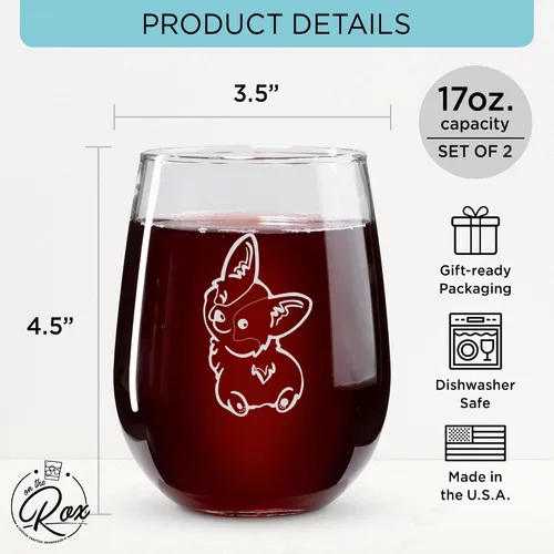 Vista 2 de On The Rox Drinks Corgi B*tts Drive Me Nuts - Juego de 2 copas de vino sin tallo para amantes de Corgi, decoración de Corgi, Cosas de Corgi, copa