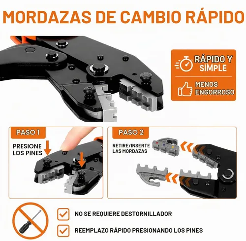Vista 4 de KF CPTEC Juego de 9 herramientas de crimpado de alambre de cambio rápido, crimpadora de trinquete con 7 mandíbulas intercambiables, pelacables