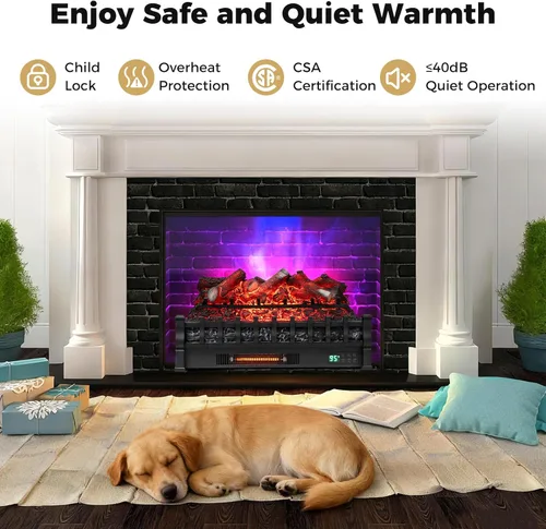Vista 9 de ORALNER Inserto de Chimenea Eléctrica WiFi de 26", Calentador de Troncos, Cuarzo Infrarrojo con Sonido Crepitante, Control Remoto, Temporizador 8H
