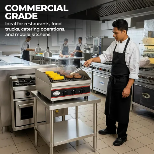 Vista 4 de Express-KitchQuip - Asador de carbón a gas comercial de 24 pulgadas para encimera, 2 quemadores, 40,000 BTU, acero inoxidable, 24 pulgadas de largo