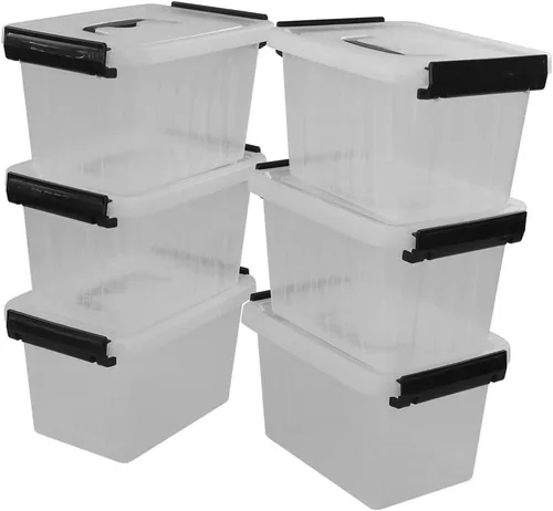 Vista 10 de Bringer - Paquete de 4 cajas de plástico transparente, contenedor de almacenamiento de 18 L con asa top carrying handle, secure latching buckles