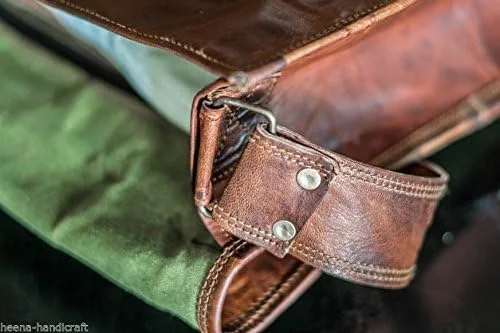 Vista 5 de VC VINTAGE COUTURE 18 pulgadas cuero Full Flap Messenger bolso hecho a mano bolsa portátil bolsa bolsa de mensajero acolchado marrón (marrón)