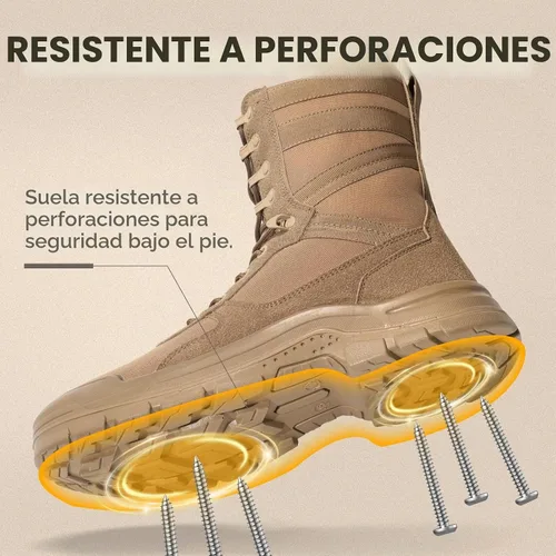 Vista 4 de ANGRYRAM Botas de trabajo para hombres con punta de acero, botas militares tácticas, cómodas, ligeras, antideslizantes, botas de senderismo