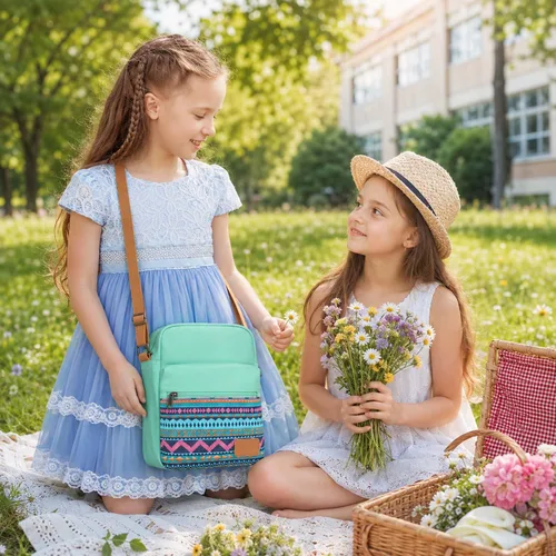 Vista 8 de Leaper - Juego de estuche y cartera bandolera de lona para niñas y mujeres A-verde azulado-r