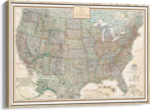 Vista 14 de Póster de lienzo enrollado personalizado con mapa de EE.UU. como arte de pared con chinchetas – Mapa ejecutivo grande de 24" x 36" de EE.UU.