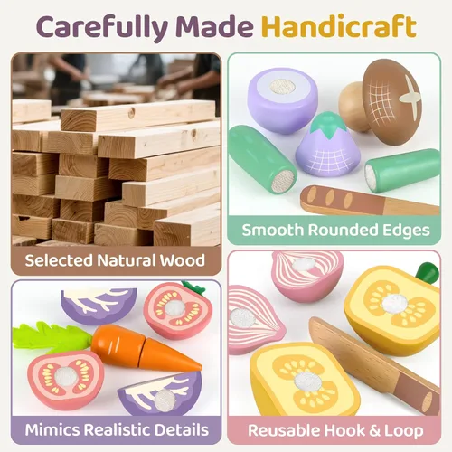 Vista 4 de Juegos de comida de madera para niños de cocina y café de madera, juegos de simulación para niños pequeños