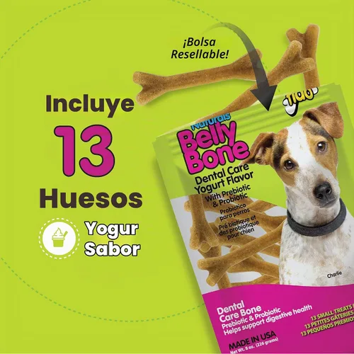Vista 4 de Fido Belly Bones para perros, 13 golosinas dentales para perros pequeños con sabor a yogur (hechas en Estados Unidos) – 13 golosinas para perros