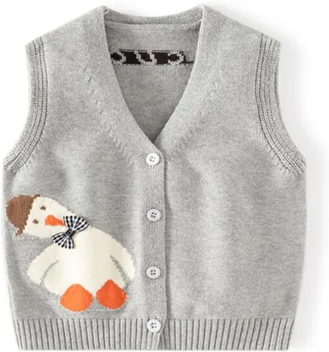 Vista 3 de Chaleco de suéter unisex para bebé con cuello en V y mangas sin costuras de algodón suave Cárdigan Oso Albaricoque