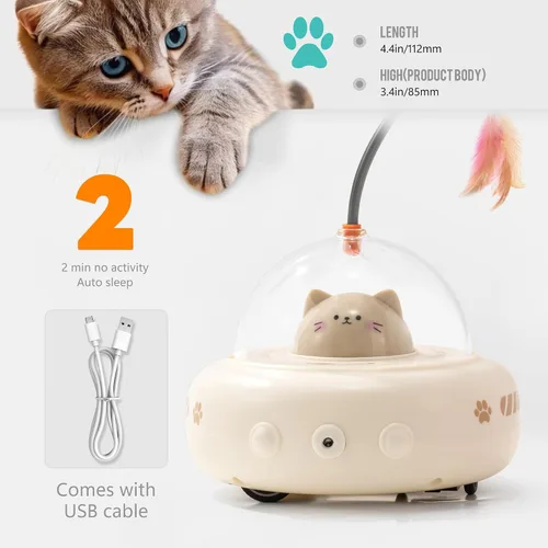 Vista 6 de Li&Zhao - Juguete de interactividad para gatos, juguete automático de plumas láser, juguete eléctrico recargable 2 en 1 para gatos adultos y gatitos