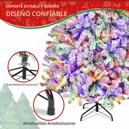 Vista 4 de Árbol de Navidad flocado de 6 pies preiluminado, árbol de Navidad artificial con control remoto, 250 luces LED de color blanco cálido y cambio