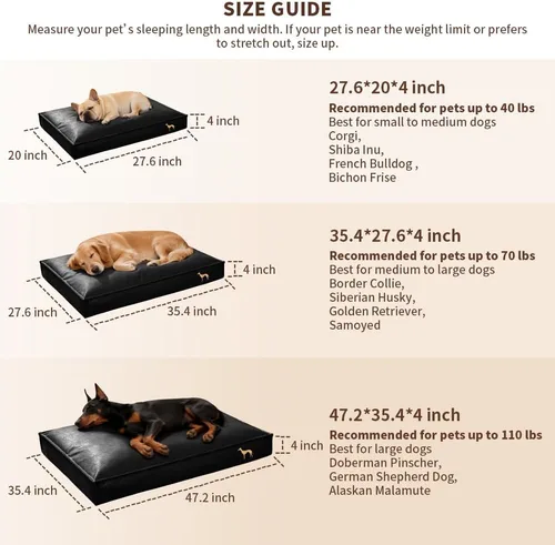 Vista 8 de SOMAHE Cama ortopédica para perro, piel sintética impermeable, funda extraíble lavable, antideslizante, resistente a las masticaciones, plumón