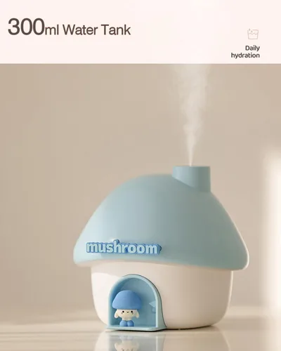Vista 3 de Lindo humidificador de casa de hongos, humidificador pequeño de niebla fría de 10.1 fl oz, mini humidificador de aire portátil recargable por USB