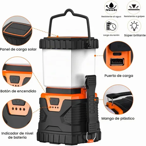 Vista 4 de Linterna LED para campamento, recargable, 1000 lúmenes, portátil con 5 modos de luz, IP44 impermeable 4400 mAh, linterna para tienda de campaña