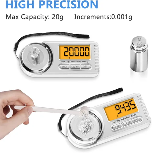 Vista 2 de THINKSCALE Báscula digital de miligramo, 0.71 oz x 0.00 oz Mini báscula de alta precisión con pantalla LCD, tare, 6 unidades de báscula portátil