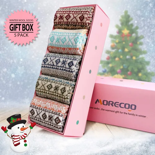 Vista 2 de MORECOO Calcetines de invierno para mujer, caja de regalo, tamaño libre, lana gruesa, suave, cálidos, calcetines casuales para mujer, calcetines