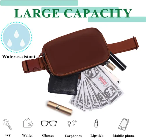 Vista 3 de Mini riñonera con correa ajustable, unisex, pequeña bolsa cruzada para viajes, entrenamiento, correr, senderismo, Marrón, Moda