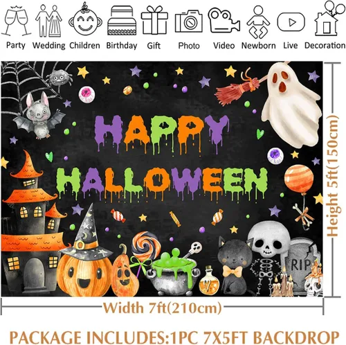 Vista 6 de Avezano Telón de fondo de Halloween espeluznante para fiesta de fantasmas para niños, decoración de Halloween, cumpleaños, baby shower, 7 x 5 pies