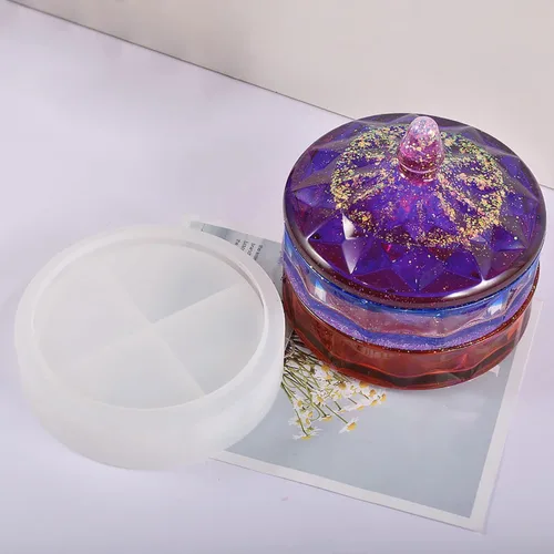 Vista 5 de Molde de silicona para tarro con tapa, caja de almacenamiento de silicona apilable de varias capas para fundición de resina epoxi, caja