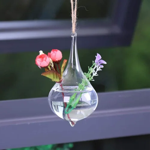 Vista 5 de 2 macetas de cristal colgantes para plantas, terrario, contenedores de vidrio colgantes para colgar en forma de lágrima, terrario, terrario