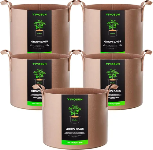 Vista 15 de VIVOSUN - Paquete de 5, 1 galón, bolsas para cultivar de tela no tejida gruesa resistente con asas Negro