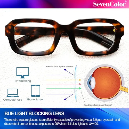 Vista 4 de Lentes cuadrados retro para mujeres y hombres, anteojos gruesos rectangulares de luz azul, anteojos gruesos estilo de los años 90