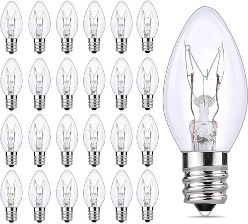Vista 11 de Paquete de 25 bombillas de repuesto C7, base de candelabro C7/E12, luces de Navidad multicolor para exteriores, interiores, patio, 5 W