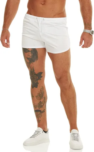 Vista 4 de Ouber Pantalones cortos ajustados para hombre, culturismo, entrenamiento, gimnasio, correr, pantalones cortos de levantamiento ajustados