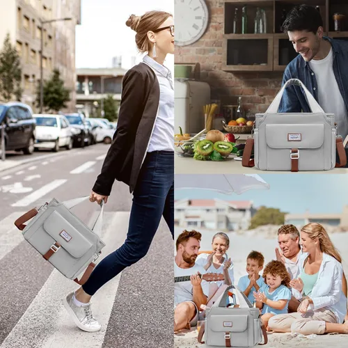 Vista 5 de MAPLELILY Bolsa de almuerzo para hombres y mujeres, bolsa de almuerzo aislada para el trabajo, lonchera para mujeres, bolsas enfriadoras grandes a