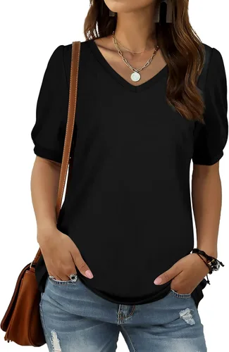 Vista 3 de XIEERDUO Camiseta casual para mujer, cuello redondo, mangas con volantes, túnica