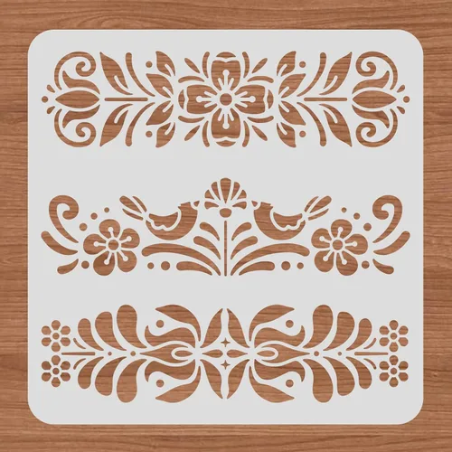 Vista 3 de BENECREAT Plantillas de plantillas de pintura decorativa folklórica de plástico, 12 x 12 pulgadas, patrón floral, estilo escandinavo, plantillas