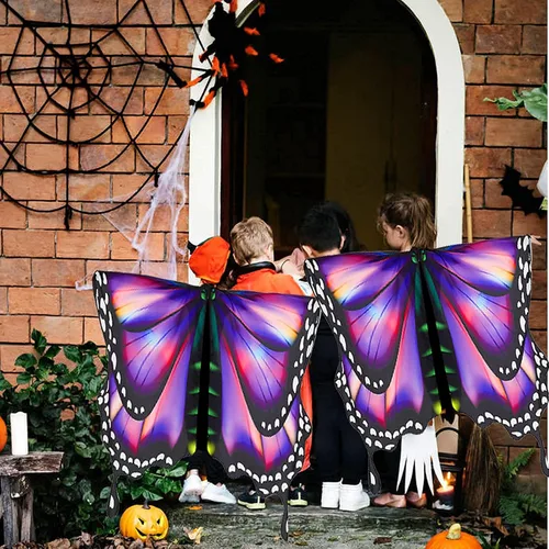 Vista 6 de Disfraz de Halloween de alas de mariposa para niñas incluye máscara y diadema con antenas
