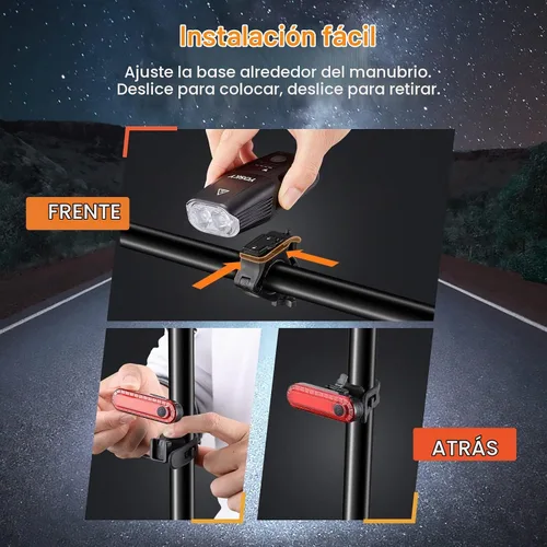 Vista 4 de Yosky Juego de luces de bicicleta recargables USB – 1000 lúmenes inteligentes para faros delanteros y traseros – Luz de bicicleta súper brillante