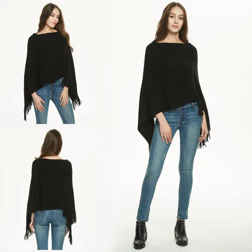 Vista 5 de Ferand Suéter tipo poncho ligero para mujer, chal versátil, regalos navideños para mujeres 2024 Negro