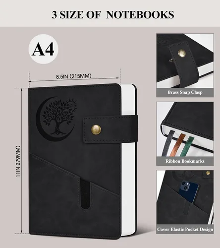Vista 2 de PAIBAS Cuaderno de diario con líneas gruesas de 365 páginas para hombres y mujeres, diarios grandes de cuero A4 para escribir, cuadernos de tapa
