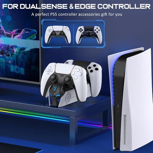 Vista 4 de KICKDOT Accesorios para controlador PS5 Estación de carga para controlador Dua-SenseEdge, estación de carga para controlador PS5 incl. Base de carga
