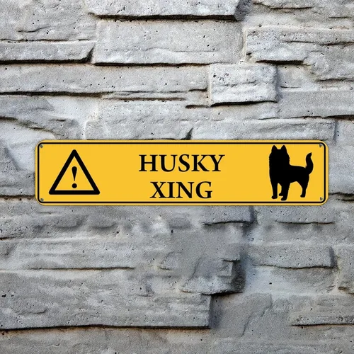 Vista 32 de Husky Xing - Letrero de metal de advertencia para perro, letrero de metal para cruzar el patio, decoración antigua de hierro personalizado