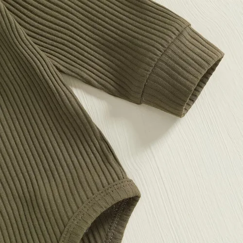 Vista 5 de Ropa para Bebé Recién Nacido Niño Niña Mameluco de Punto Acanalado Manga Larga Pantalones Algodón Sólido Conjuntos de Otoño Invierno para Bebés 2