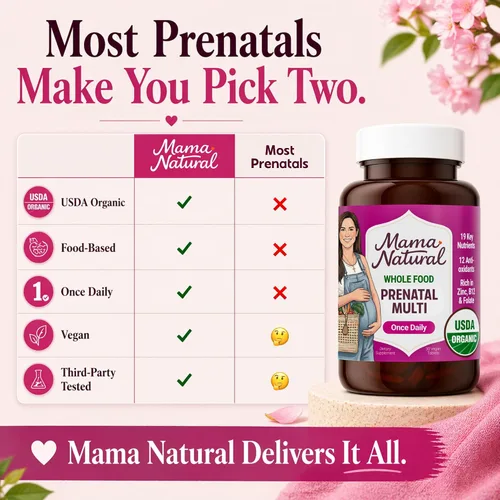 Vista 3 de Mama Natural Vitaminas prenatales orgánicas para mujeres veganas (30 porciones), vitaminas prenatales One A Day para mujeres embarazadas, a base