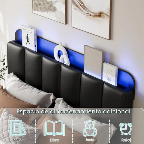 Vista 4 de BarnFurin Marco de Cama Tamaño Full con Cabecera Tapizada y Luces LED, Marco de Cama de Plataforma Full con Almacenamiento, Sin Ruido, No Requiere